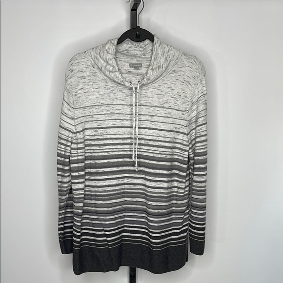 T by Talbots Sweater Women's Ombre Stripe Gray Knit Funnel Neck Sz XL Petite - Picture 1 of 10